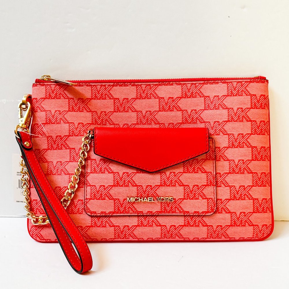 Michael Kors Jet Set Item Large 2 in 1 Card Case Wristlet Wallet MK Dark Sangria